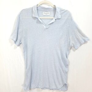 Officine Generale Simon Polo Shirt 100% Linen Blue Parisian Mens S Quiet Luxury